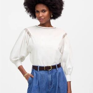 NWT Madewell Embroidered Poplin Balloon-Sleeve Top